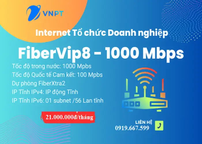 Gói cước VNPT Fiber VIP 8 1000Mbps