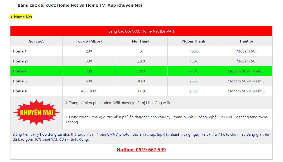 bang gia cuoc vnpt - home net